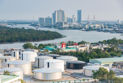 Refinery factory Oil tanks, petroleum at day