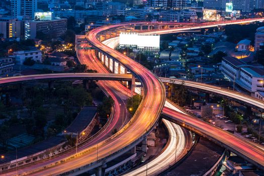 Bangkok Expressway top view at twilight time, Thailand