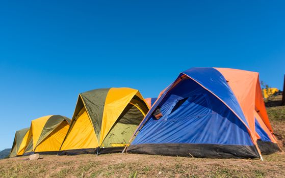 camping tent on holiday in a morning light