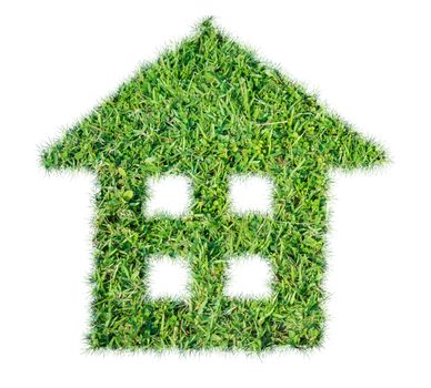 Abstract green grass house icon on over white background