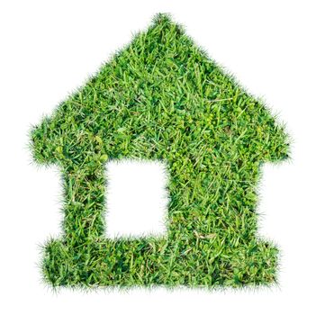 Abstract green grass house icon on over white background