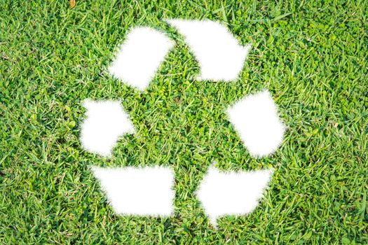 letter recycle sign green grass isolated on over white background