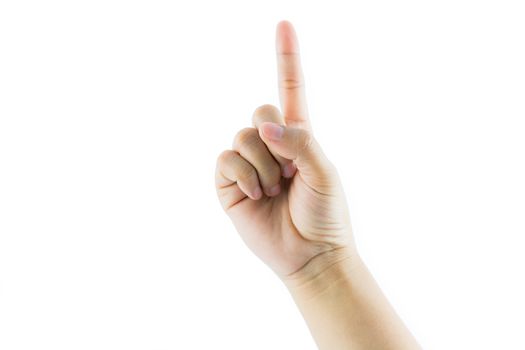 Hand gesture number one isolate on white background