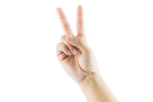 Hand gesture number two isolate on white background