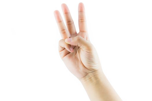 Hand gesture number three isolate on white background