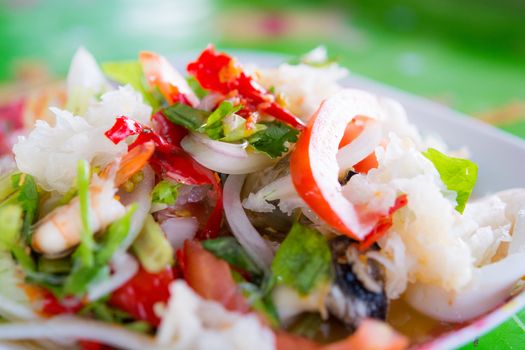Closeup Macro Thailand Mix Seafood Salad or Yum