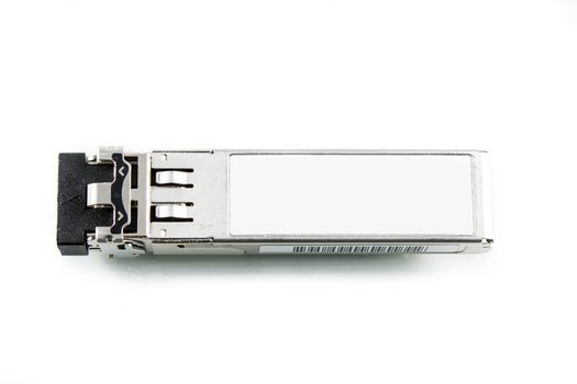 Optical gigabit SFP module for network switch isolated on over white background