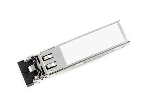 Optical gigabit SFP module for network switch isolated on over white background