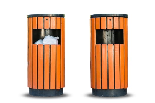 Wood litter bin in the park, Trash container isolate on over white background