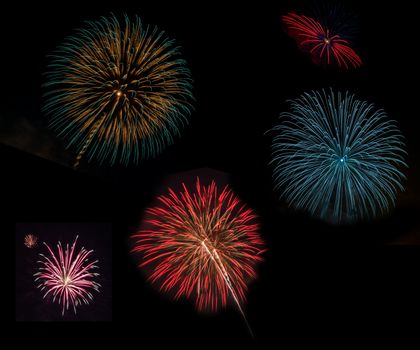 Fireworks set in celebration night on black background
