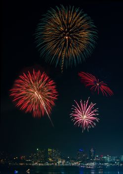 Firework Show at Pattaya of Thailand City Night