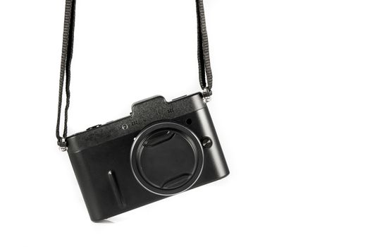 Mini SLR Black Camera Isolate on White Background