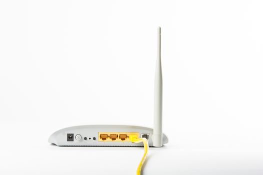 Wireless modem router network hub on white background