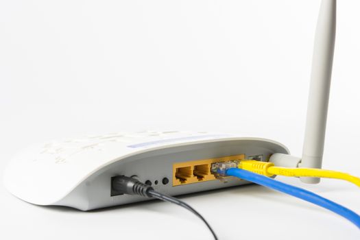 Wireless modem router network hub on white background