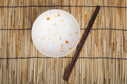 Empty Dirty bowl after food on table with wooden background