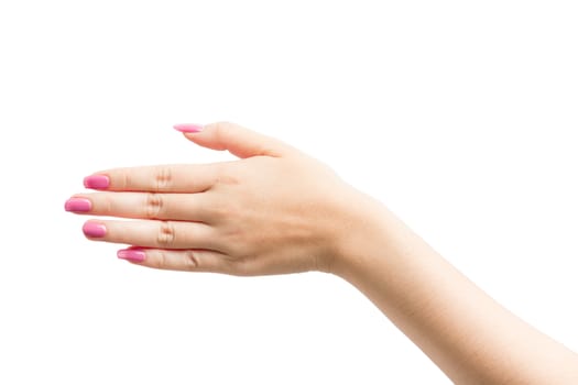 Woman Hands gestures on over white background