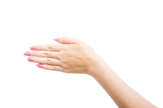 Woman Hands gestures on over white background