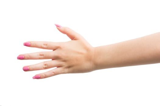 Woman Hands gestures on over white background