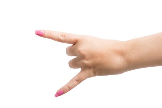 Woman Hands gestures on over white background