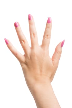 Woman Hands gestures on over white background