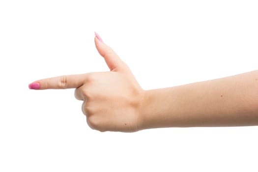 Woman Hands gestures on over white background