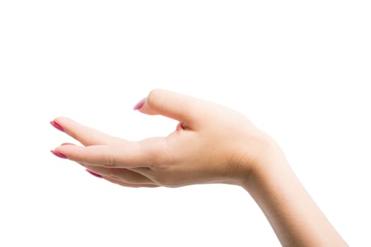 Woman Hands gestures on over white background