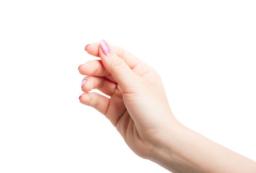 Woman Hands gestures on over white background