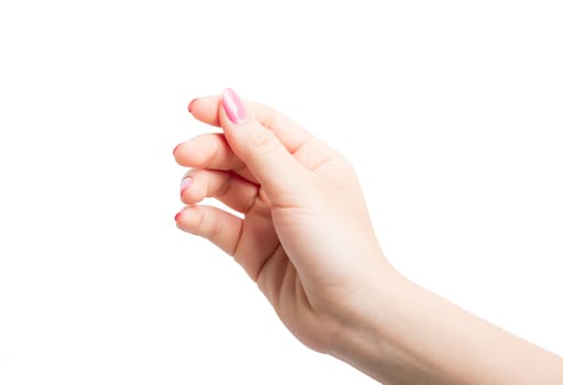 Woman Hands gestures on over white background