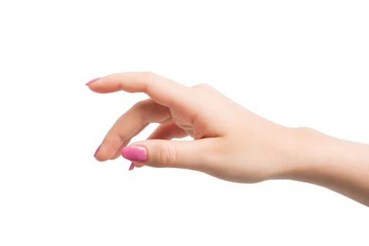 Woman Hands gestures on over white background