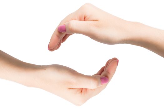 Woman Hands gestures on over white background