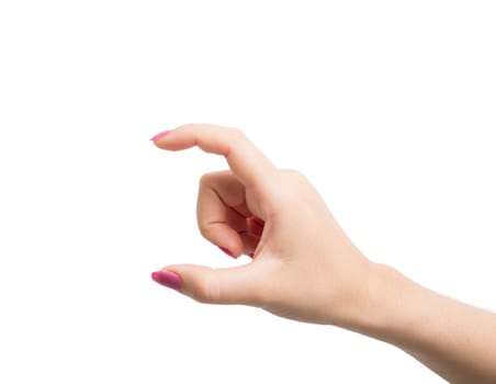 Woman Hands gestures on over white background