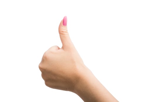 Woman Hands gestures on over white background