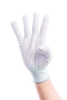 Show Hands four finger with cotton isolate on white background