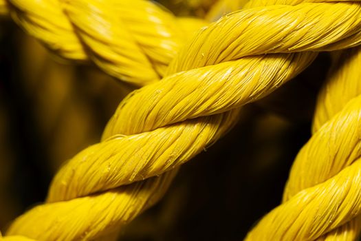 Close up of a yellow spiral nylon construction rope