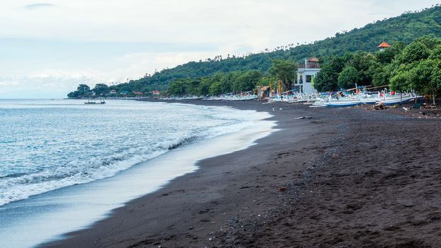 The black sand beach of Amed in Bali, Indonesia