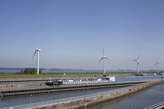 Krammersluizen lake krammer. Drone photograpy from the delta works in Zeeland in the Netherlands