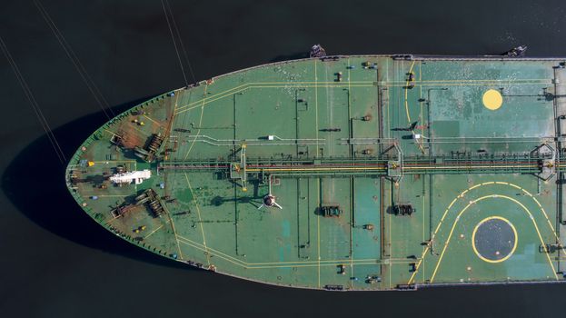 Aerial view oil tanker ship at the port, import export business logistic and transportation
