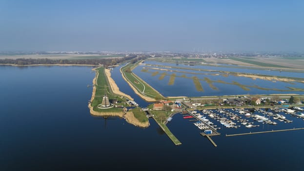 Traditional dutch windmills at sunny day , Netherlands. Nature background