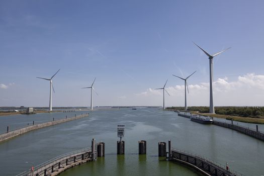 Krammersluizen lake krammer. Drone photograpy from the delta works in Zeeland in the Netherlands