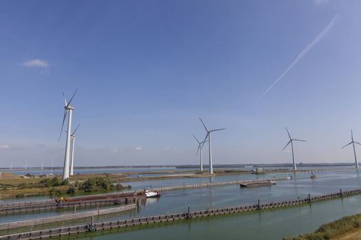 Volkeraksluizen lake krammer. Drone photograpy from the delta works in noord brabant in the Netherlands