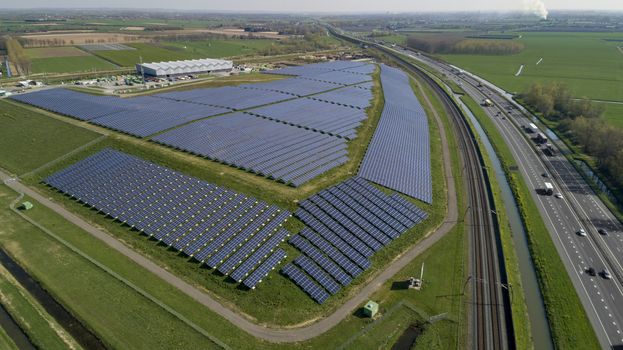 Solar panel farm with photovoltaic panels for clean solar energy