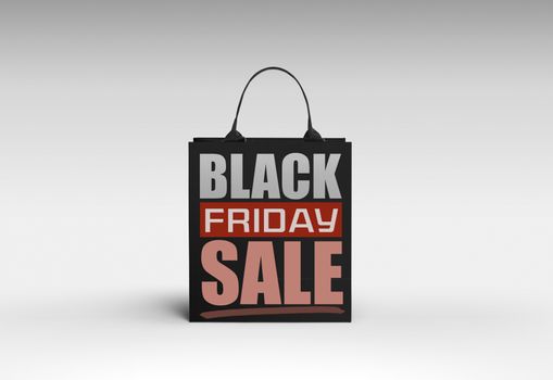 Black Friday Shopping Concept: Black Shopping Bag On light grey Background