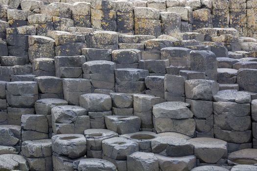 The nature hexagon stones at the beach called Giant's Causeway, the landmark in Northern Ireland, United kingdom