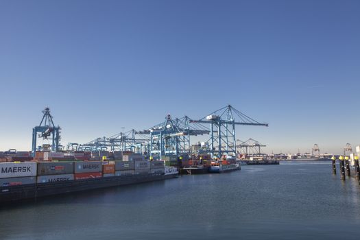 container terminal in the Rotterdam harbor, the netherlands