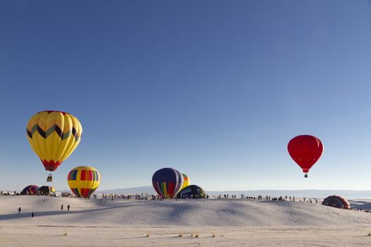Balloons at Unusual White Sand Dunes at White Sands National Monument, New Mexico, USA