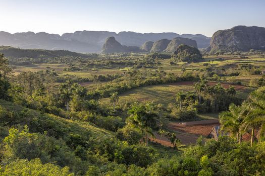 Peaceful view of Vinales valley at sunset, Cuba