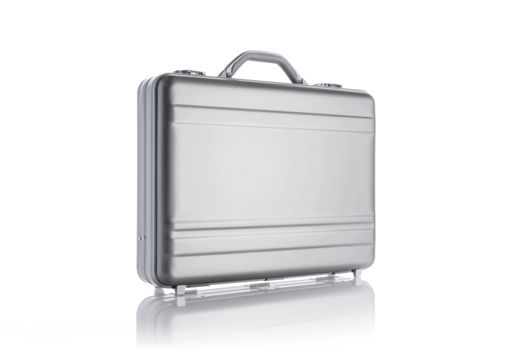 Aluminum business metal briefcase isolated on white background with shadow