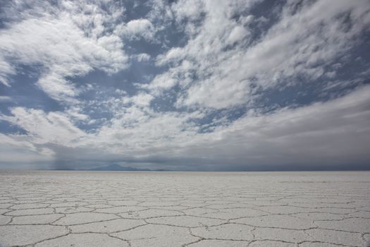Beautiful morning in the dry season at Salar de Uyuni, the largest salt flat in the world at Uyuni, Bolivia, South America