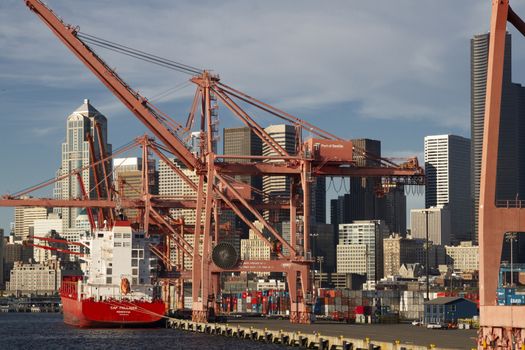 A view of the Seattle skyline and harbor, USA