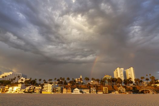 Santa Monica Beach on a warm cloudy day in Los Angeles, California, USA